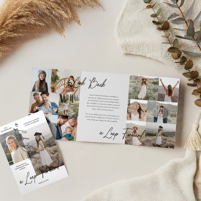 Graduation Party Then & Now Grad Photo Collage Tri-Fold Announcement (Graduation Party Then & Now Grad Photo Collage Tri-Fold Announcement (Inside & Cover))