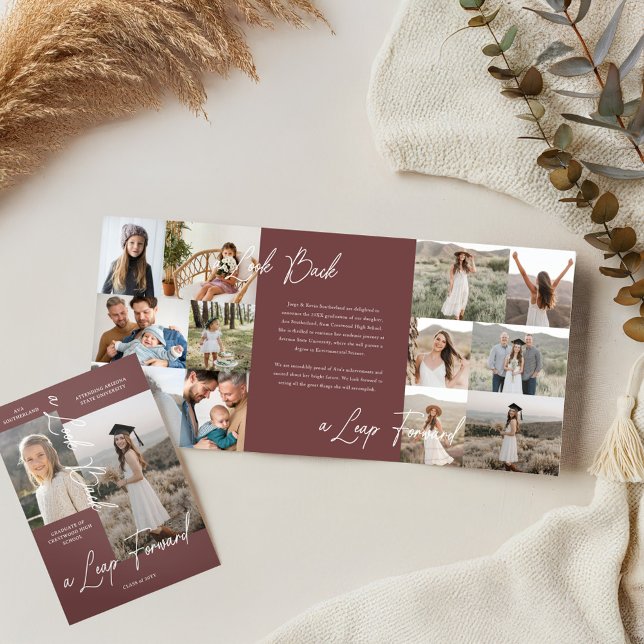 Graduation Party Then & Now Grad Photo Collage Tri-Fold Announcement (Graduation Party Then & Now Grad Photo Collage Tri-Fold Announcement (Inside & Cover))