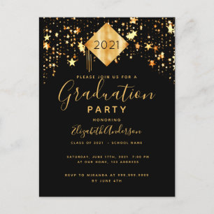 Graduation party topper black gold stars postcard