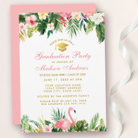 Graduation Party Tropical Floral Pink Gold