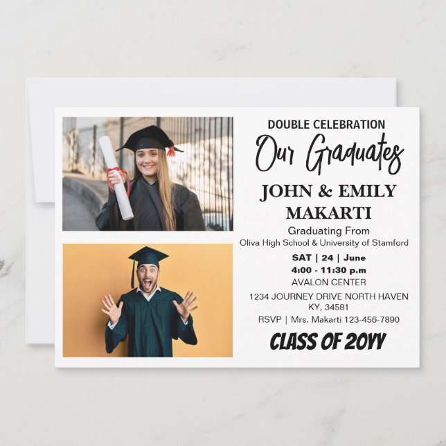 Graduation Party, Two Graduates Invitation (Front)