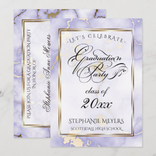 Graduation Party Violet & Gold  Marble Invitation