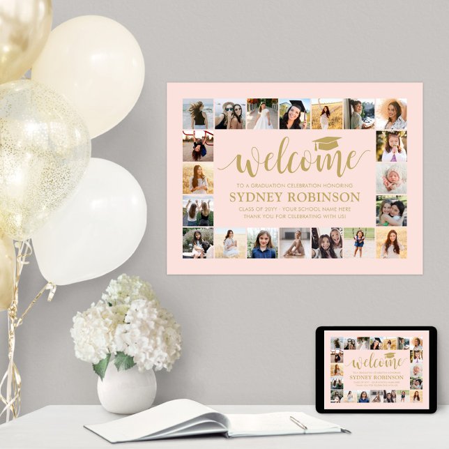 Graduation Party Welcome Photo Collage Blush Pink Poster (Creator Uploaded)
