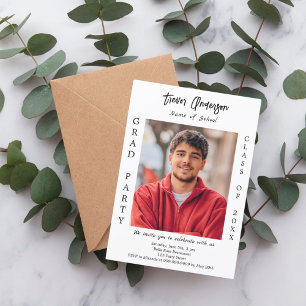 Graduation party white black photo class of 2025 invitation