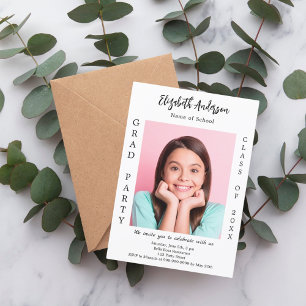 Graduation party white black photo class of 2025 invitation