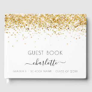 Graduation party white gold glitter dust 2023 guest book