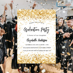 Graduation party white gold glitter glamourous invitation