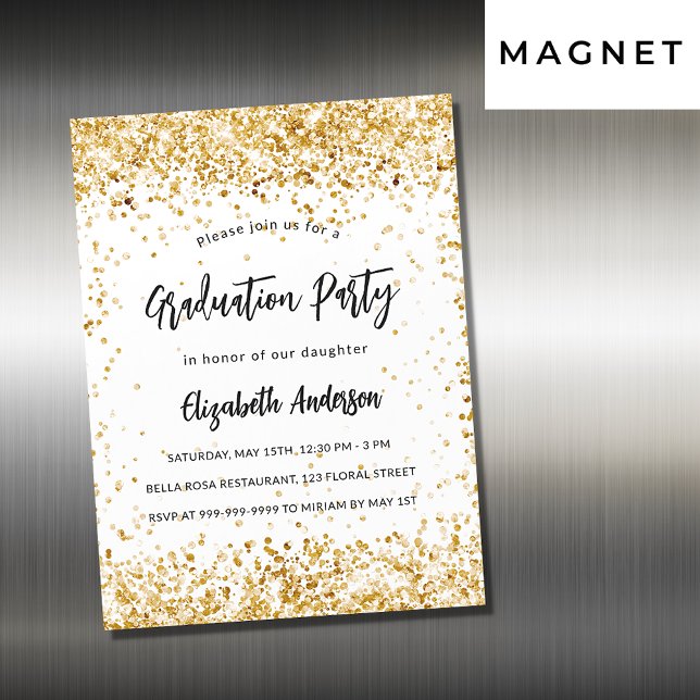 Graduation party white gold glitter luxury magnetic invitation (Creator Uploaded)