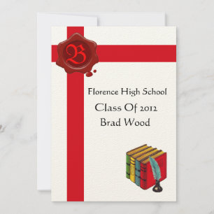 GRADUATION PARTY,White Red Wax Seal  Monogram,felt Invitation