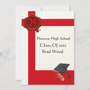 GRADUATION PARTY,White Red Wax Seal  Monogram,felt Invitation