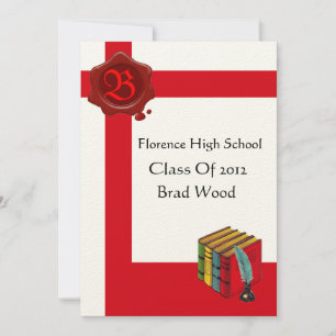 GRADUATION PARTY,White Red Wax Seal  Monogram,felt Invitation