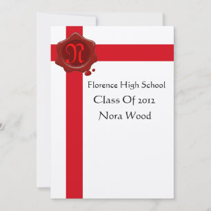 GRADUATION PARTY,White Red Wax Seal Monogram Invitation