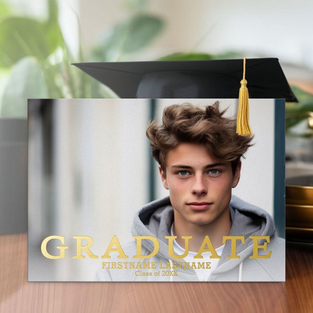 Graduation Party with 4 Photos Navy and Gold (Graduation Party Invitation with Multiple Photos)