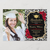 Graduation Party With Photo - Black Red Gold