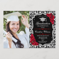 Graduation Party With Photo - Black Red Silver
