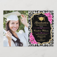 Graduation Party With Photo - Gold Black Pink