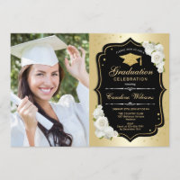 Graduation Party With Photo - Gold Black White