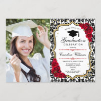 Graduation Party With Photo - Gold Red Black
