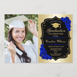 Graduation Party With Photo - Gold Royal Blue Invitation