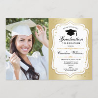 Graduation Party With Photo - Gold White