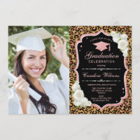 Graduation Party With Photo - Leopard Rose Gold