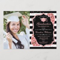 Graduation Party With Photo - Rose Gold Black