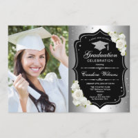 Graduation Party With Photo - Silver Black White