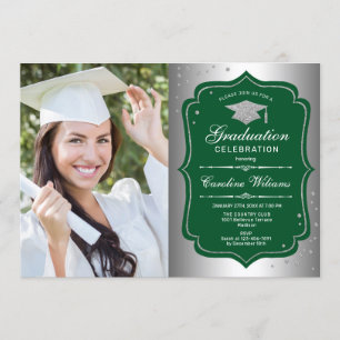 Graduation Party With Photo - Silver Green Invitation