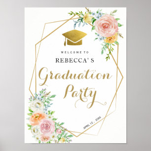 Graduation paryt welcome sign   floral and gold