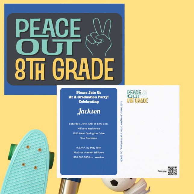 Graduation Peace Out 8th Grade Party Postcard (Creator Uploaded)