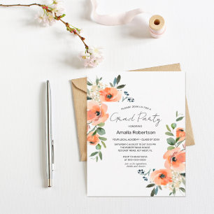 Graduation Peach Floral and Greenery INVITATION