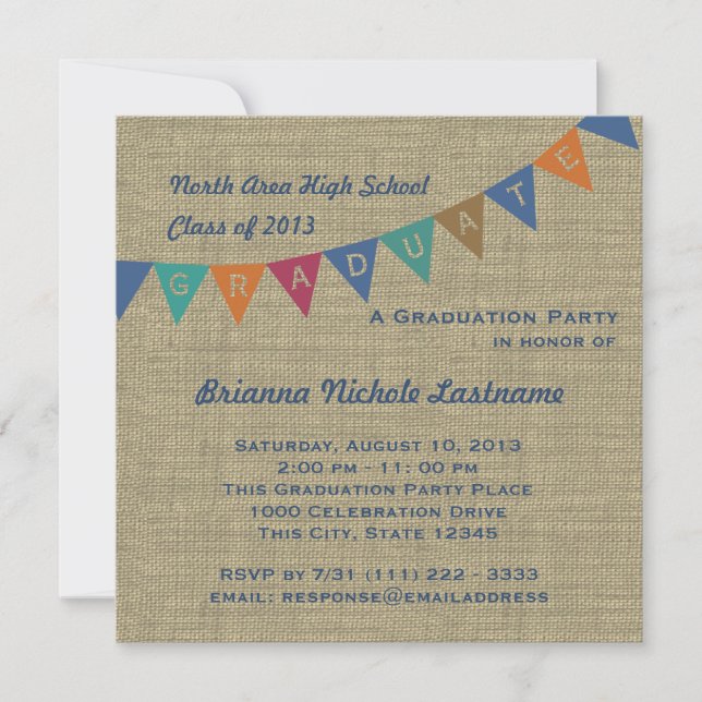 Graduation Pennant Flag and Burlap Invitation (Front)