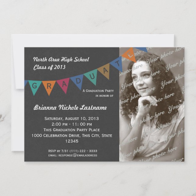 Graduation Pennant Flag Banner with Photo Invitation (Front)