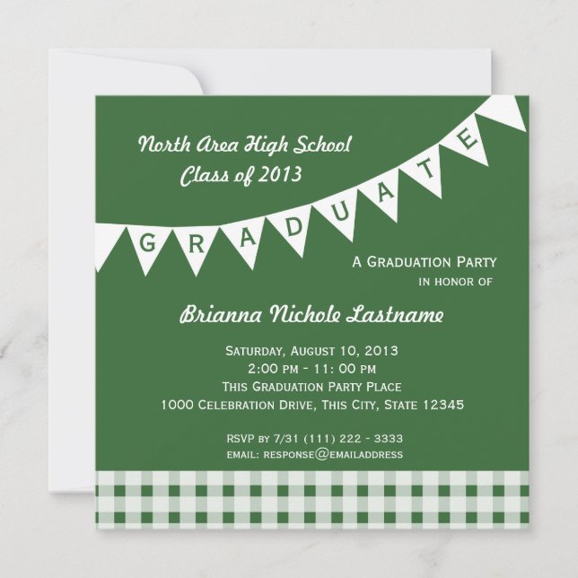 Graduation Pennant Flag Changeable Colour Invitation (Front)