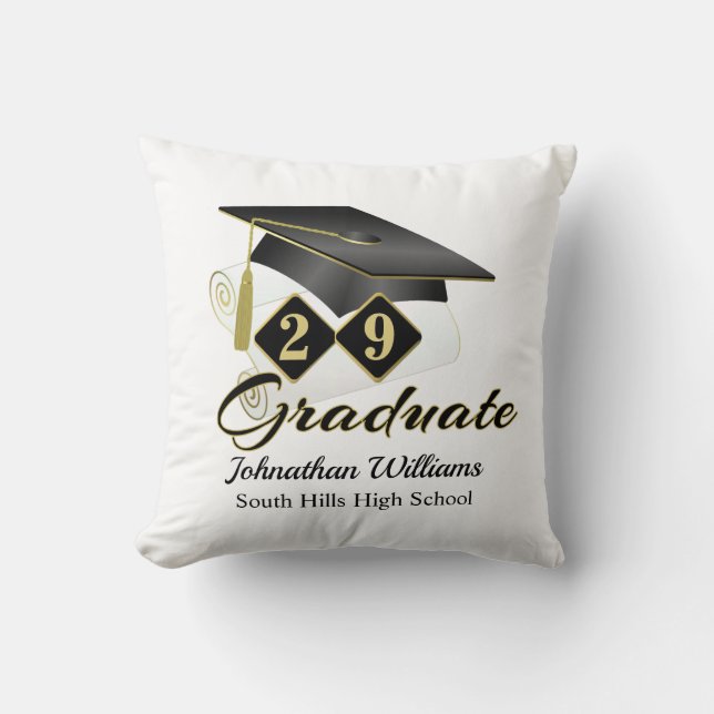 Graduation Personalised Black & Gold Cushion (Front)