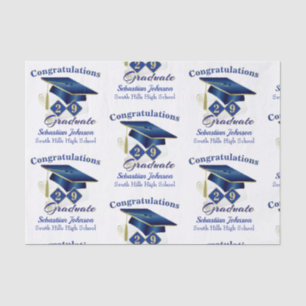 Graduation Personalised Blue & Gold Tissue Paper