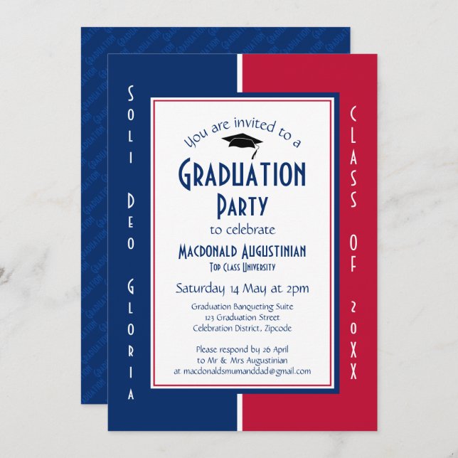 GRADUATION Personalised Christian Red White Blue Invitation (Front/Back)