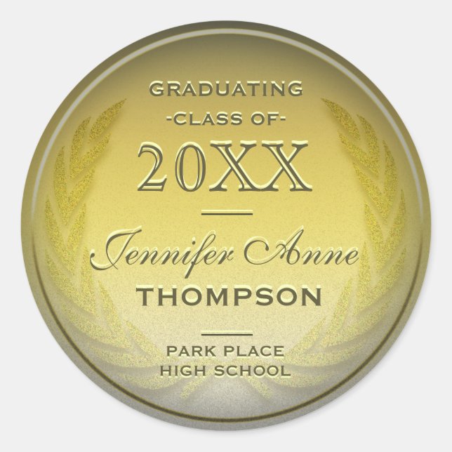 Graduation Personalised Gold Classic Round Sticker (Front)