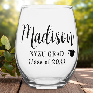 Graduation Personalised Name School Year Graduate  Stemless Wine Glass