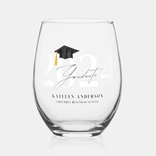 Graduation Personalised Name School Year Graduate Stemless Wine Glass