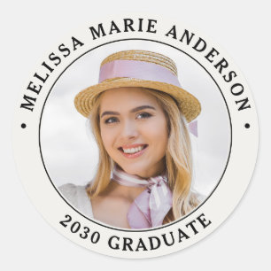 Graduation Personalised Name Year Graduate Photo C Classic Round Sticker