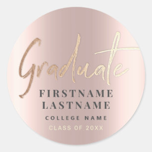 Graduation Personalized Rose Gold Elegant Feminine Classic Round Sticker