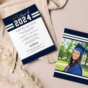 Graduation Photo 2024 Navy Blue Grad Party Invitation