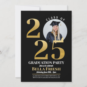 Graduation Photo 2025 Gold Black Invitation