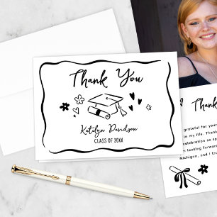 Graduation Photo and Doodle Icons Thank You Card