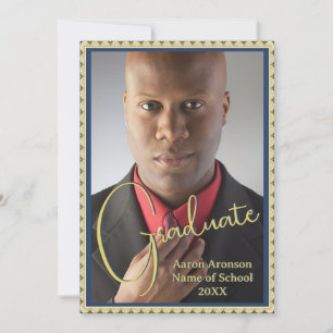 Graduation Photo Announcement Blue and Gold