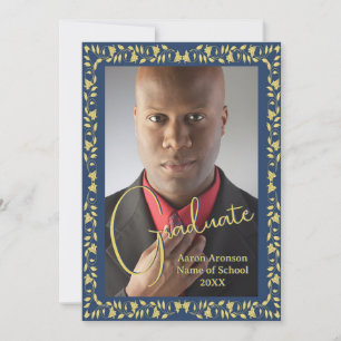 Graduation Photo Announcement Blue and Gold Ivy