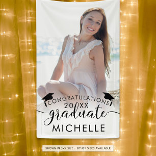 Graduation Photo Banner Elegant Script Congrats