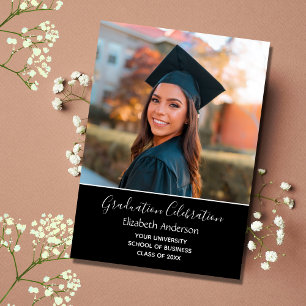 Graduation Photo Black White College Graduation Invitation
