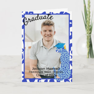 Graduation Photo blue Leopard Print Card